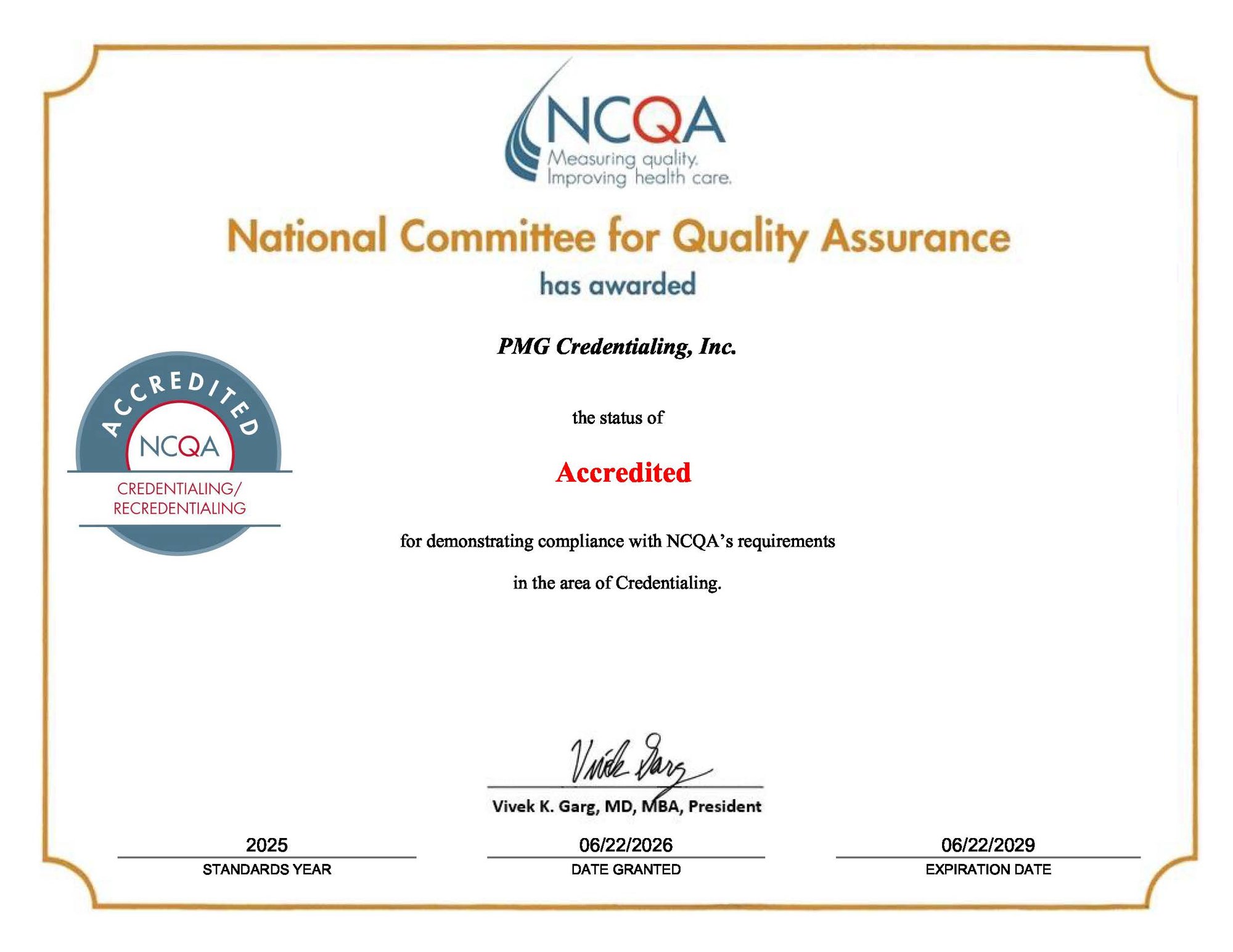 NCQA Accrediation Certificate 2026